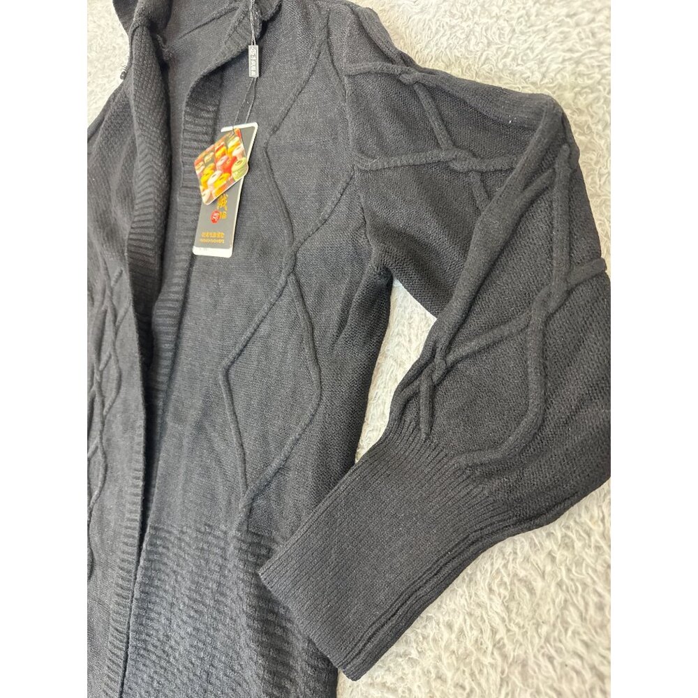 Cashmere Womens Long Black Cardigan Sweater Hoodie W/Cable Knit Pattern Soft - Picture 11 of 16